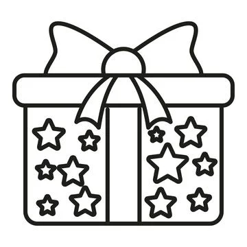 Unpacking gift box with star pattern line art Stock Illustration