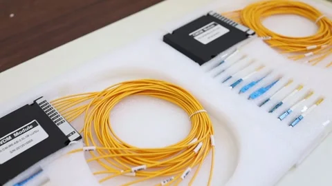 Unpacking the goods - data transmission multiplexer in the box Video stock 282984146