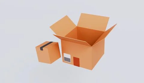 Unpacking order or parcel in cargo box, Fast shipment delivery, Open cardbo.. Stock Illustration
