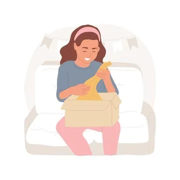 Unpacking parcel isolated cartoon vector illustration. Stock Illustration