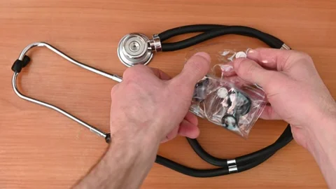Unpacking of the stethoscope Stock Footage 175428545