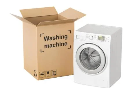 Unpacking the washing machine, 3D rendering Stock Illustration