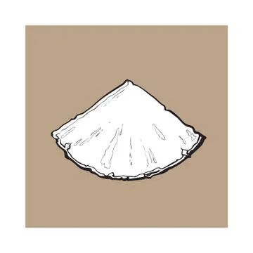 Unpeeled pineapplewedge, triangular slice, sifde view, isolated sketch vector Illustrazione stock