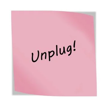 Unplug 3d illustration post note reminder on white with clipping path Stock Illustration