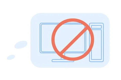 Unplug desktop computer thought cloud semi flat color vector icon Illustrazione stock