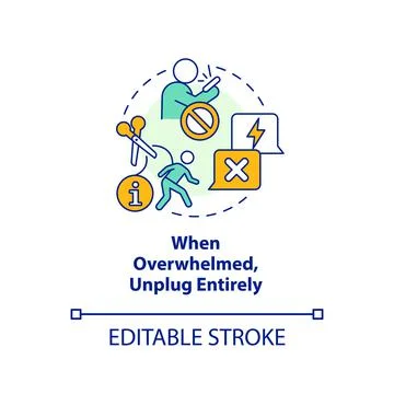 Unplug when feeling overwhelmed concept icon Stock Illustration