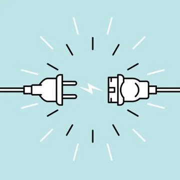 Unplugged electric plug and socket  - 404 error, disconnection, loss of conne Stock Illustration