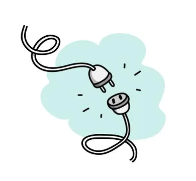 Unplugged Electrical Socket Plug, doodle illustration of electrical cables Illustrazione stock