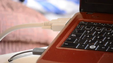 Unplugging The Cables Of The Laptop Stock Footage 48068793