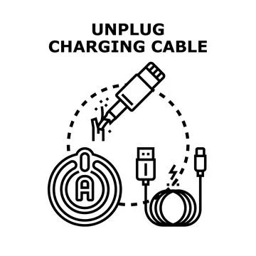 Unplugging charging cable concept illustration disconnecting power Stock Illustration