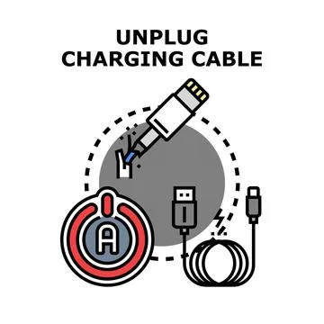 Unplugging charging cable concept illustration disconnecting power Stock Illustration