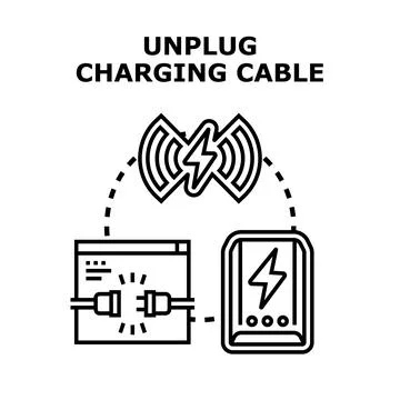 Unplugging charging cable for wireless device power Stock Illustration