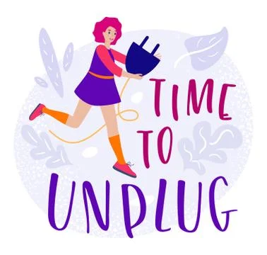 Unplugging concept in flat cartoon stile. Time To Unplug. Stock Illustration