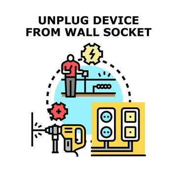 Unplugging electric device from wall socket for safety Stock Illustration