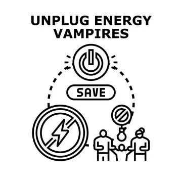 Unplugging energy vampires for power saving concept Stock Illustration