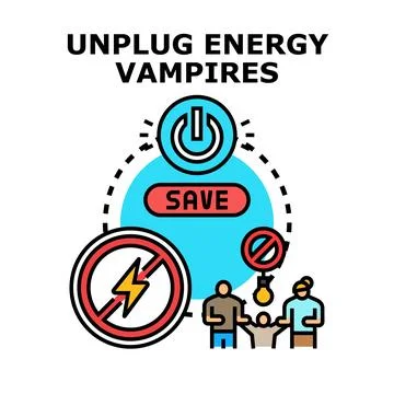 Unplugging energy vampires for power saving concept Stock Illustration