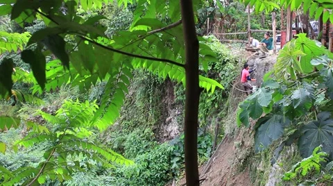 Unprofessional Cliff Work, Man at High Risk, Unsafe Worker Stock Footage 55325071