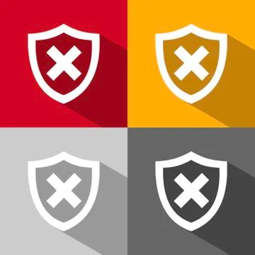 Unprotected shield icon with shade on colored backgrounds Stock Illustration