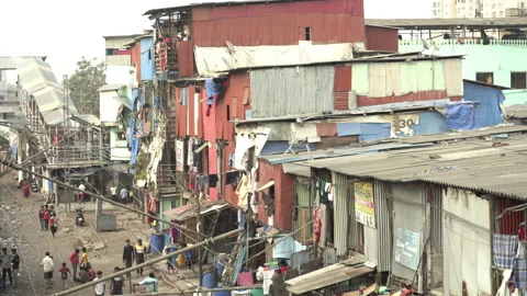 Unprotected slum residential building and slum area, Mumbai, IndiaStock Footage