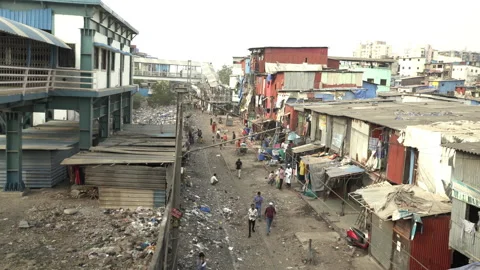 Unprotected slum residential building and slum area, Mumbai, IndiaStock Footage