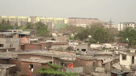 Unprotected slum residential building and slum area, Mumbai, IndiaStock Footage