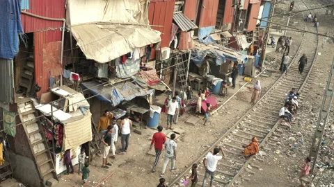 Unprotected slum residential building and slum area, Mumbai, IndiaStock Footage