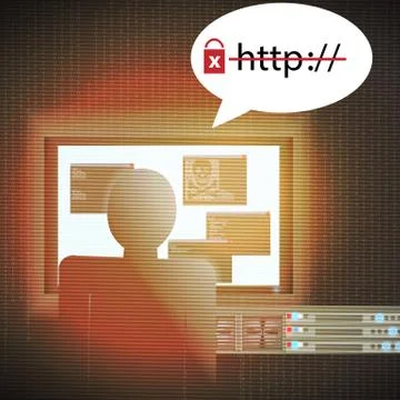 Unprotected Webpage Attacked by Hacker  - Vector Illustration. Stock-Illustration