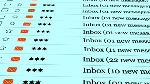 Unread Email Inbox with Red Envelope Icons, Business Mailing Interface Vidéo 325557953