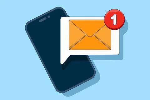 Unread email notification concept. New message on device screen. Online chat. Stock Illustration