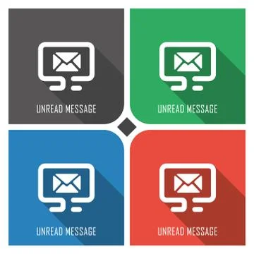 Unread message flat vector icon on colorful background. simple PC web icons eps8 Stock Illustration
