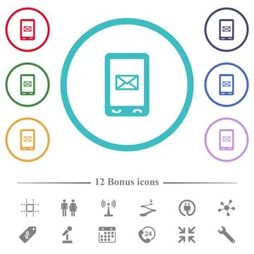 Unread SMS message flat color icons in circle shape outlines Illustrazione stock