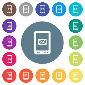 Unread SMS message flat white icons on round color backgrounds Illustrazione stock
