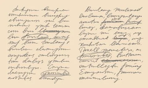 Unreadable handwritten scribble script paper Stock Illustration