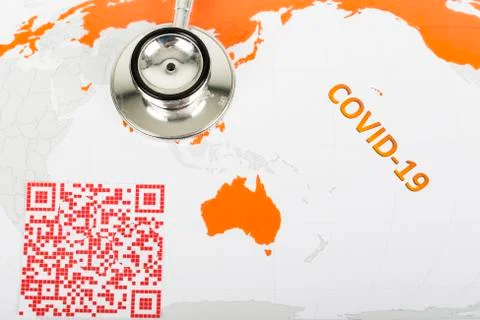 Unreadable QR Code for coronavirus Covid-19 infection in company Stock Photos