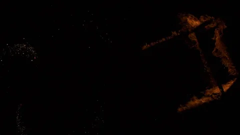 Unreal fire cube spinning in black background at night fiery show Stock Footage 100181387
