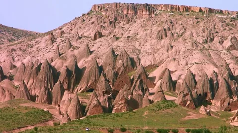 Unreal World Cappadocia Sunset Red Rose Valley Rock Formations Turkey Stock Footage 332545853