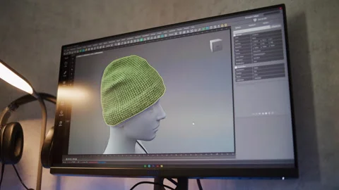 Unrecognizable 3D designer creates and develops clothing using PC Video stock 281929019