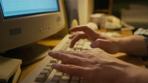 Unrecognizable Accountant Working on Payroll Spreadsheet on Old Computer Stock Footage 327233858