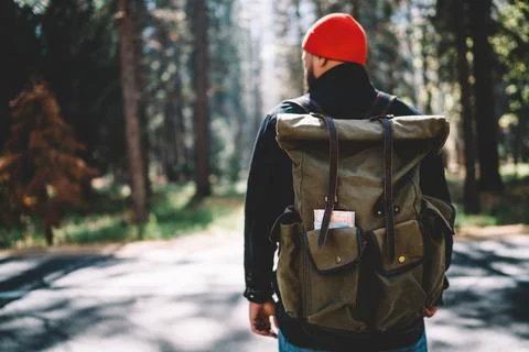 Unrecognizable bearded man in forest Stock Photos