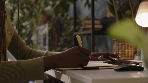 Unrecognizable Black Female Programmer Coding in Green Office Stock Footage 271730385