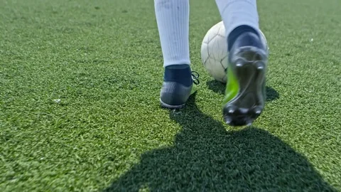 Unrecognizable Boy Dribbling Soccer Ball Stock Footage