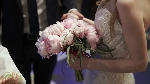 Unrecognizable bride with bouquet Stock Footage 77228062