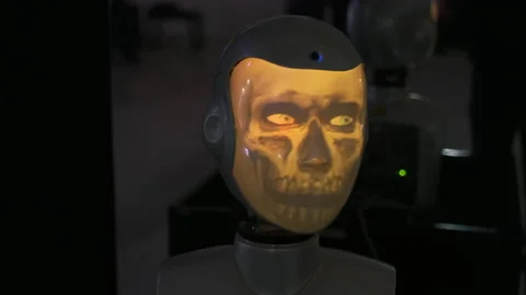 Unrecognizable fake face on display of robot. Futuristic cyborg machine Video stock 167969498