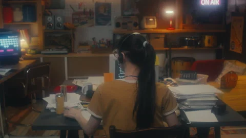 Unrecognizable Female Programmer Turning On Music Stock-Footage 244942993