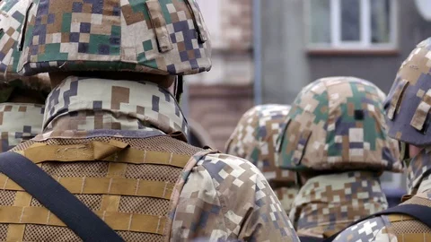 Unrecognizable formation of soldiers from back Video stock 70496512