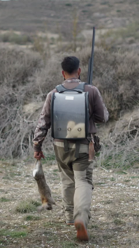 An unrecognizable hunter carrying a rabbit Stock-Footage 271580083