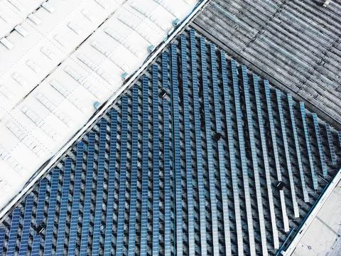 Unrecognizable industrial area with a field of solar panels Stock Photos
