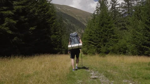 Unrecognizable man with backpack and trekking Stock Footage 266895426