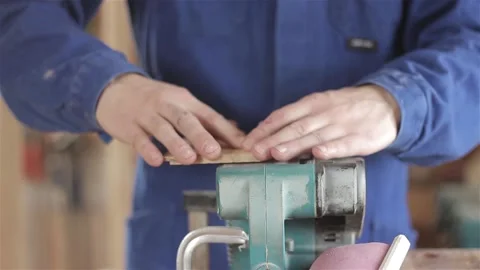 Unrecognizable man carpenter in workshop grinding polishing machine wood 스톡 동영상 88373507