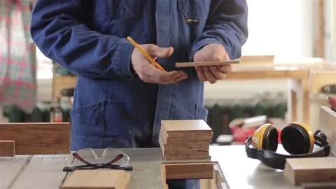 Unrecognizable man craftsman in workshop preparing working with wood planking 스톡 동영상 88256819